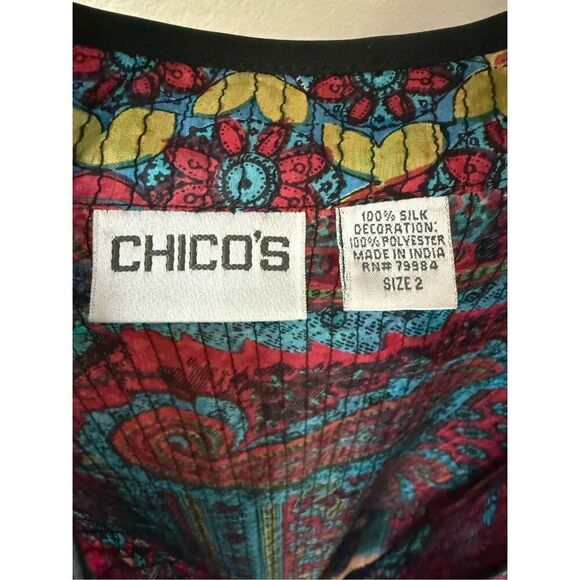 Vintage Chico’s 100% Silk Quilted Open Front Boho Paisley Jacket - Picture 6 of 9